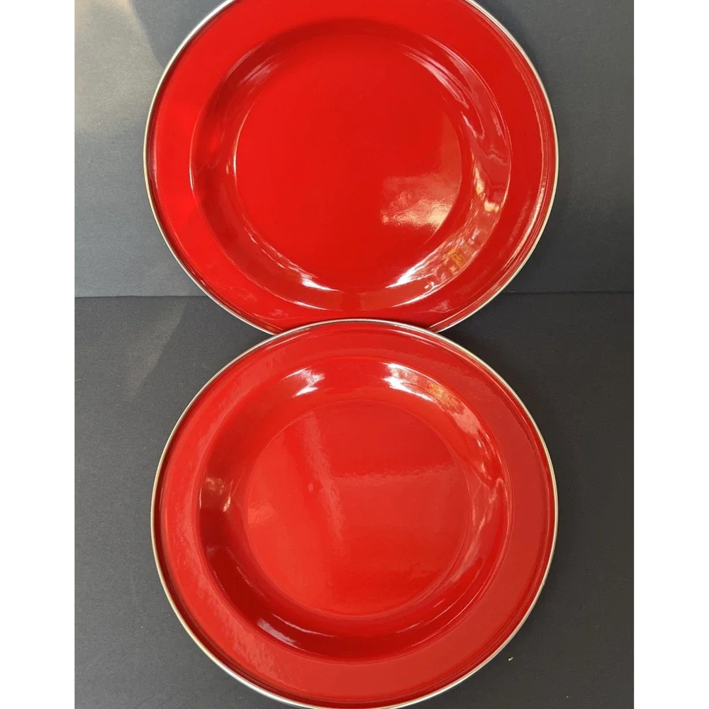 Discontinued Pottery Barn Enamelware Plates Red 10